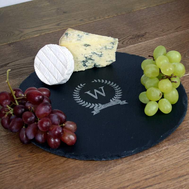 Personalised Monogrammed Wreath Round Slate Cheese Board