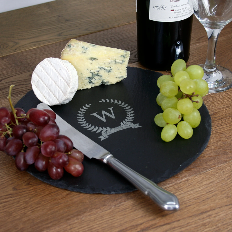 Personalised Monogrammed Wreath Round Slate Cheese Board