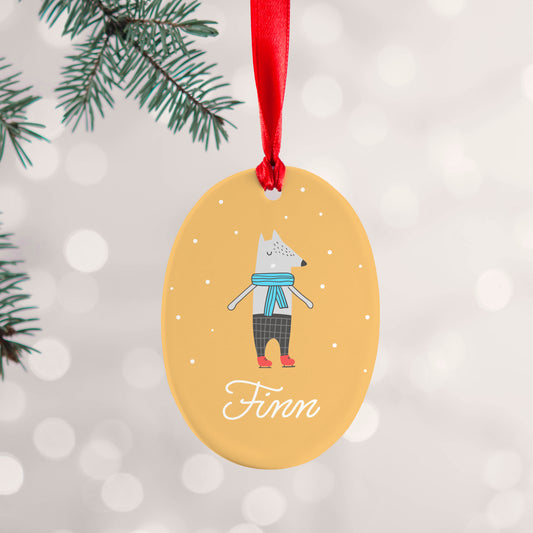 Personalised Winter Wolf Ceramic Decoration