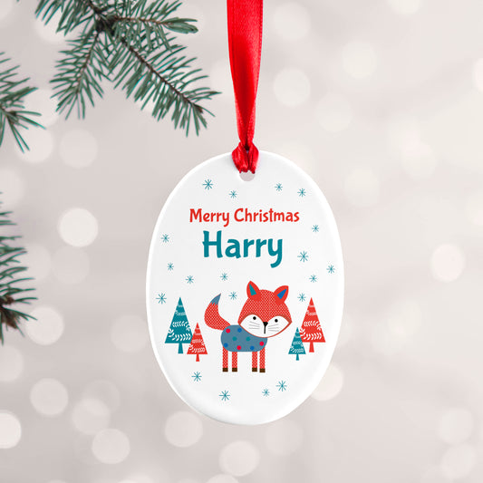 Personalised Winter Fox Ceramic Decoration