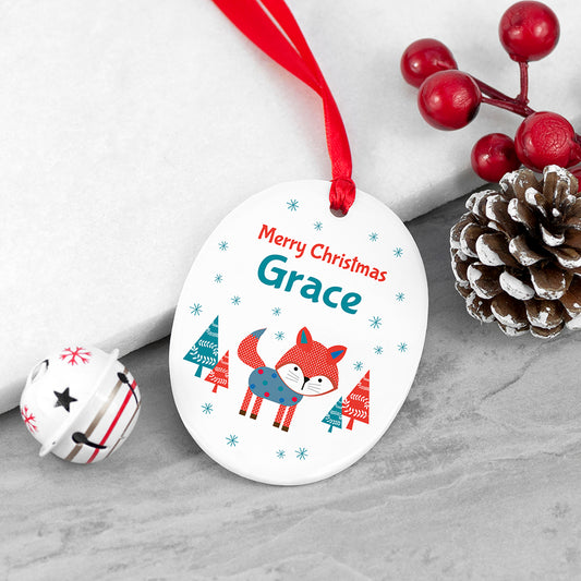 Personalised Winter Fox Ceramic Decoration