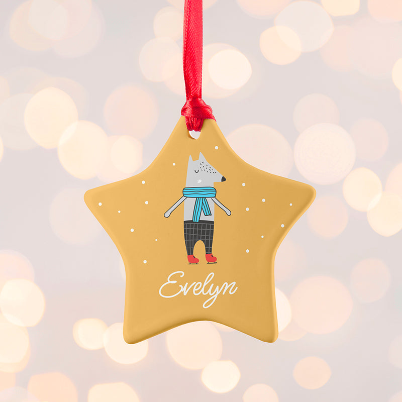 Personalised Winter Wolf Ceramic Decoration