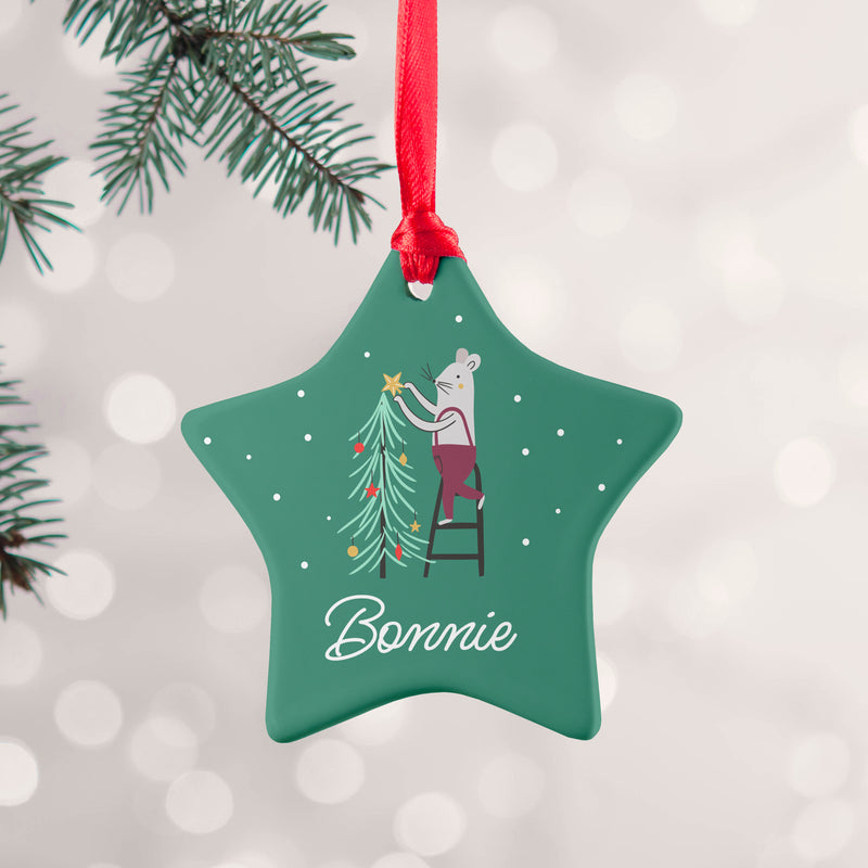 Personalised Christmas Mouse Ceramic Decoration