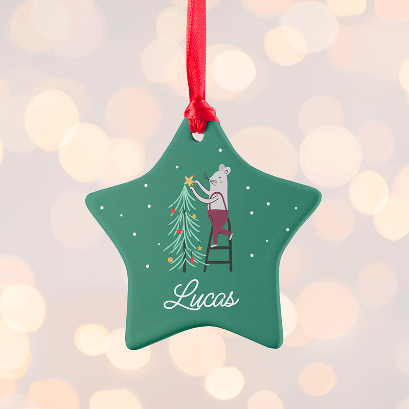 Personalised Christmas Mouse Ceramic Decoration