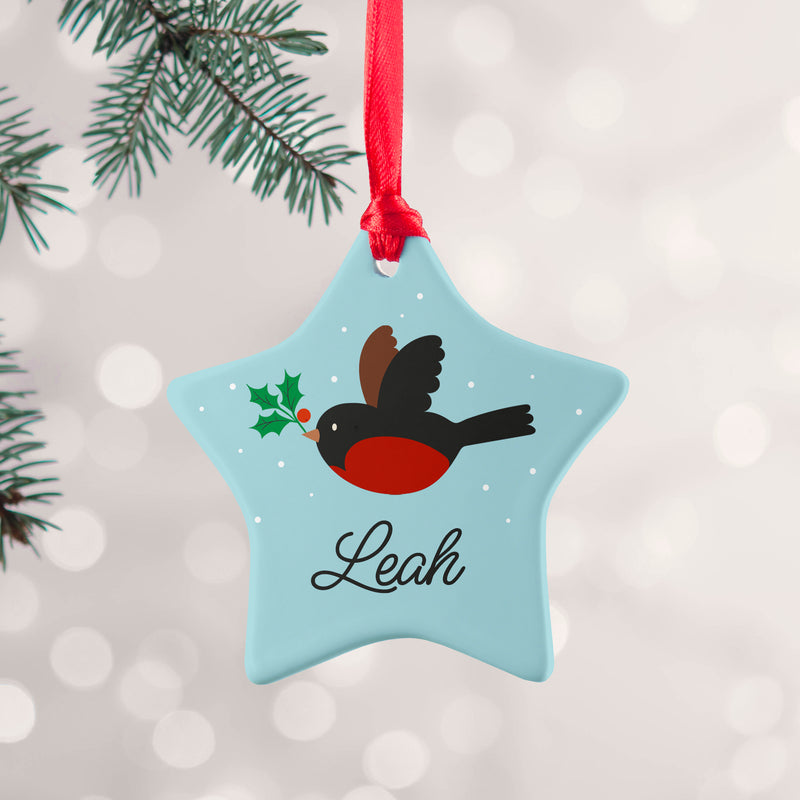 Personalised Holly Robin Christmas Decoration
