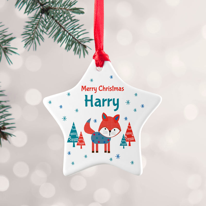 Personalised Winter Fox Ceramic Decoration