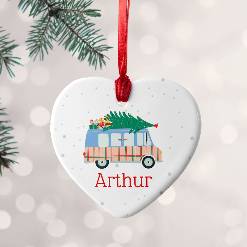 Personalised Christmas Tree Van Ceramic Decoration