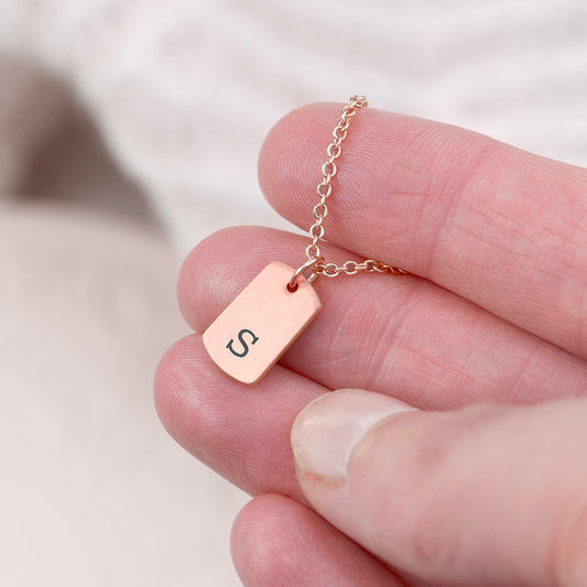 Personalised Rose Gold Initial Tag Necklace