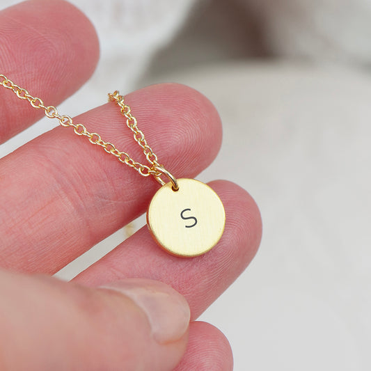 Personalised Monogrammed Gold Round Tag Necklace, alternate view