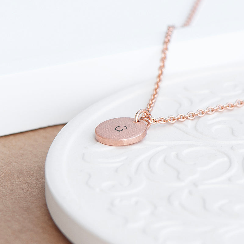 Personalised Monogrammed Rose Gold Round Tag Necklace