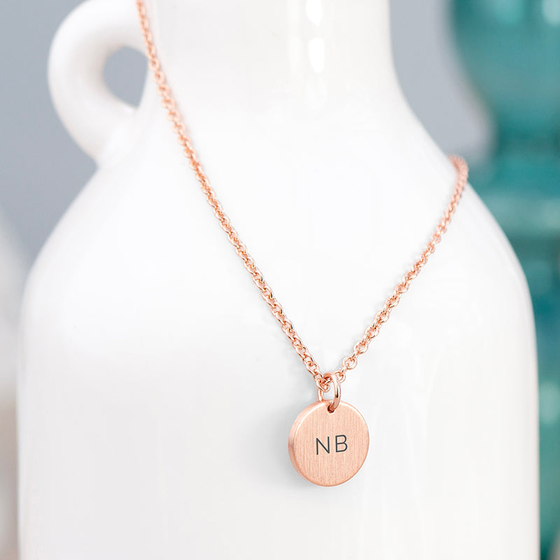 Personalised Monogrammed Rose Gold Round Tag Necklace