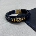 Personalised Men's Stacked Leather Skull Bracelet