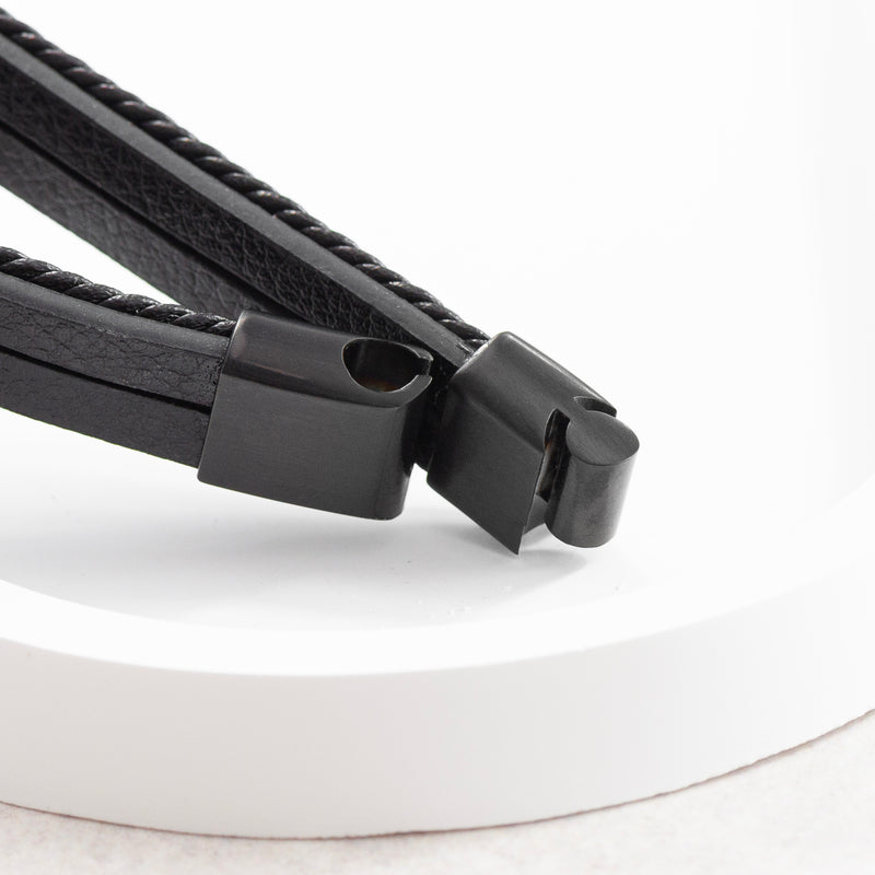 Personalised Men's Stacked Leather Skull Bracelet