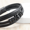 Personalised Men's Stacked Leather Skull Bracelet