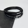 Personalised Men's Beaded and Stacked Leather Cross Bracelet