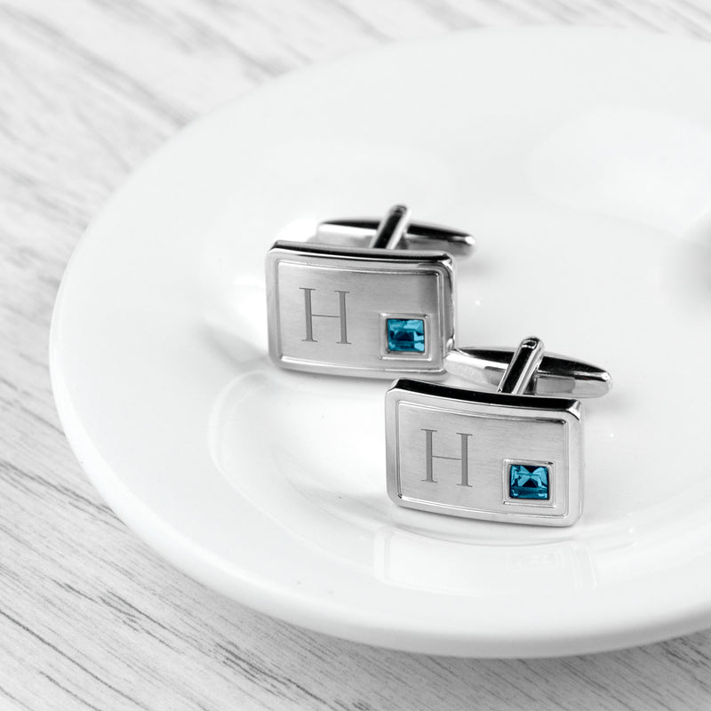 Personalised Rhodium Plated Birthstone Crystal Cufflink Set