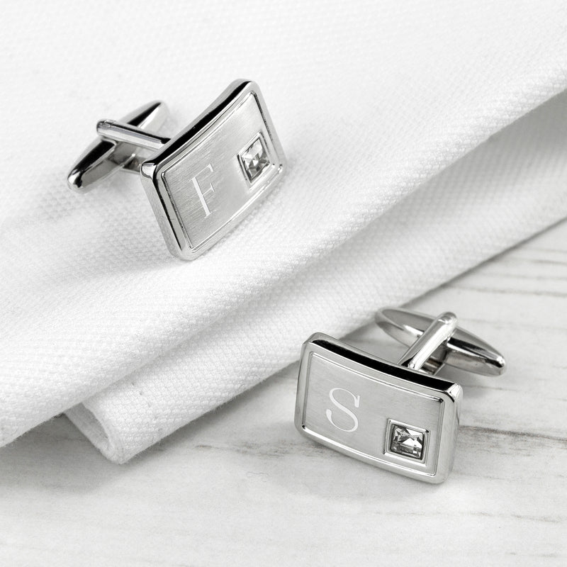 Personalised Rhodium Plated Birthstone Crystal Cufflink Set