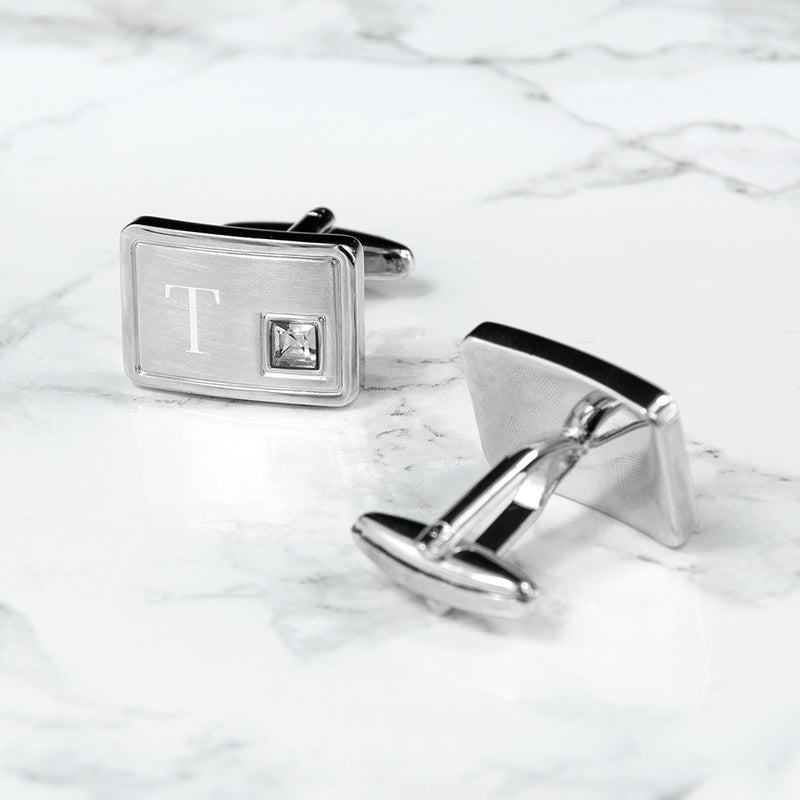 Personalised Rhodium Plated Birthstone Crystal Cufflink Set