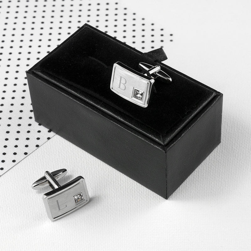 Personalised Rhodium Plated Birthstone Crystal Cufflink Set