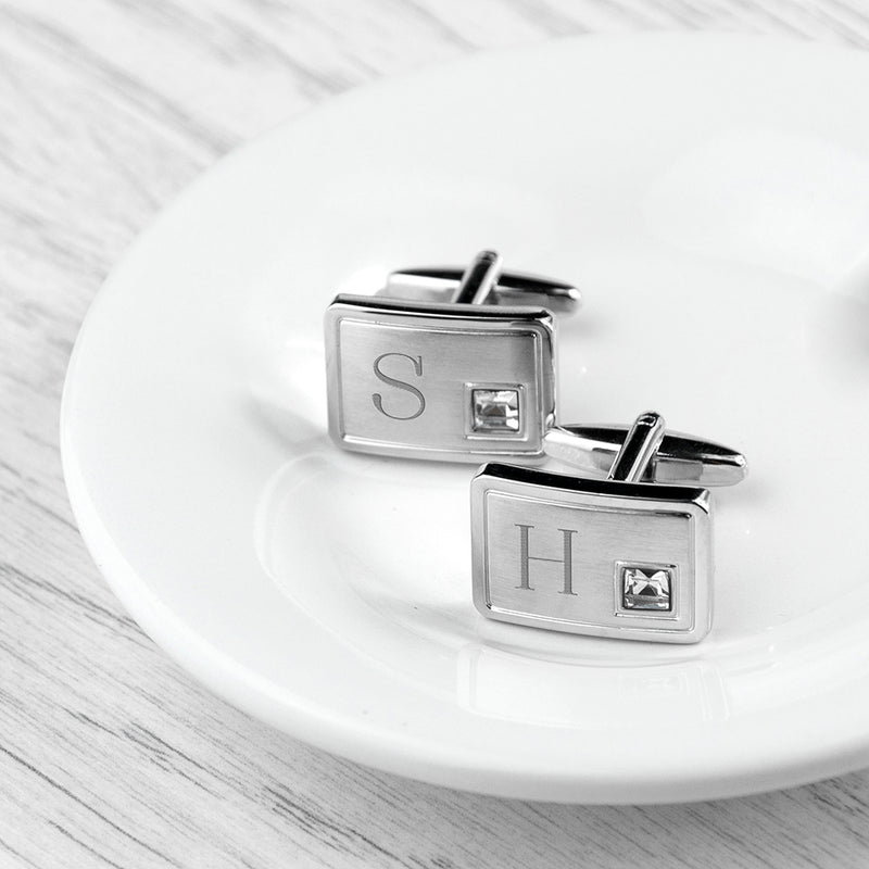 Personalised Rhodium Plated Birthstone Crystal Cufflink Set