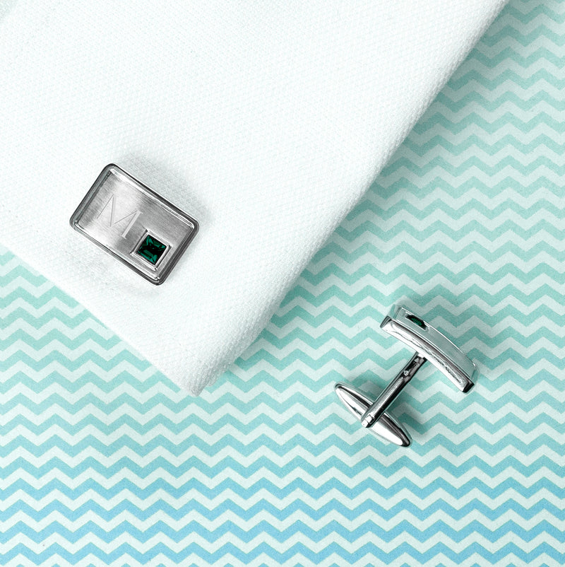 Personalised Rhodium Plated Birthstone Crystal Cufflink Set