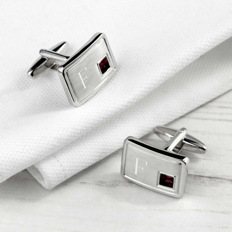 Personalised Rhodium Plated Birthstone Crystal Cufflink Set
