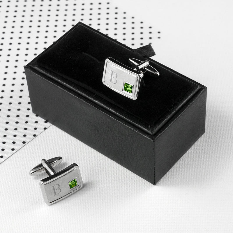 Personalised Rhodium Plated Birthstone Crystal Cufflink Set
