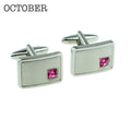 Personalised Rhodium Plated Birthstone Crystal Cufflink Set