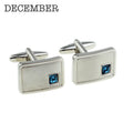 Personalised Rhodium Plated Birthstone Crystal Cufflink Set