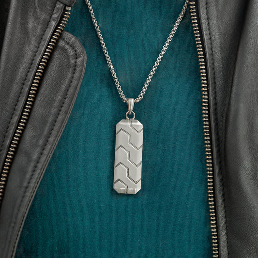 Personalised Men's Brushed Steel Tyretread Pendant Necklace