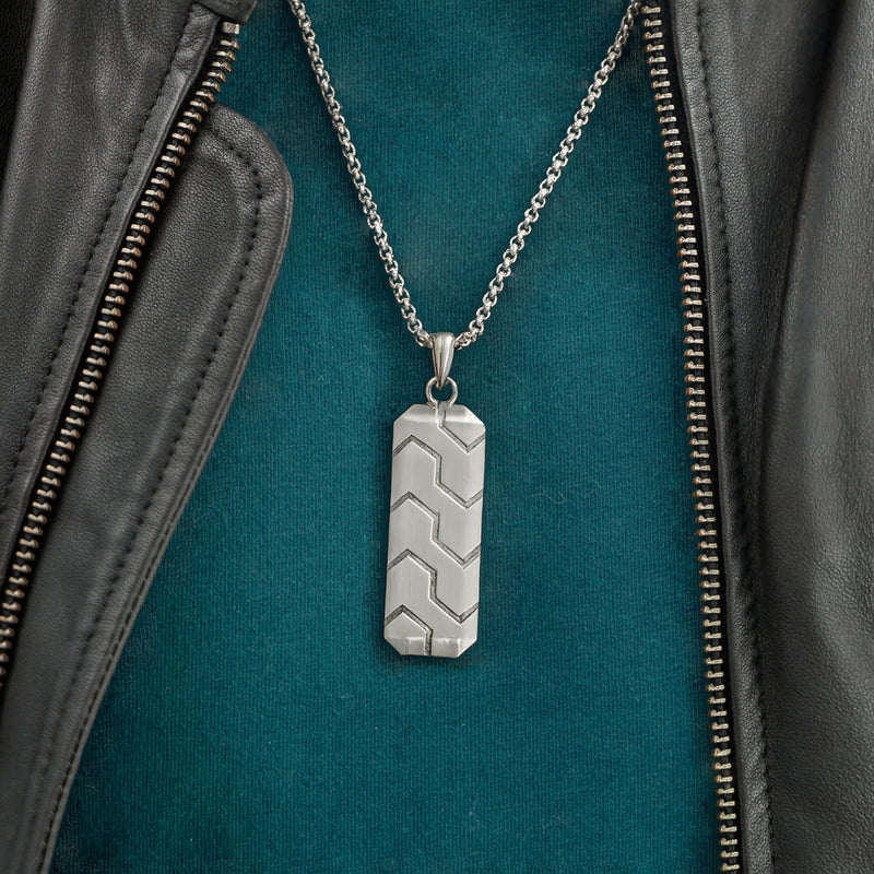 Personalised Men's Brushed Steel Tyretread Pendant Necklace