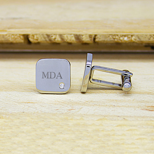 Personalised Men's Square Cufflink with Crystal