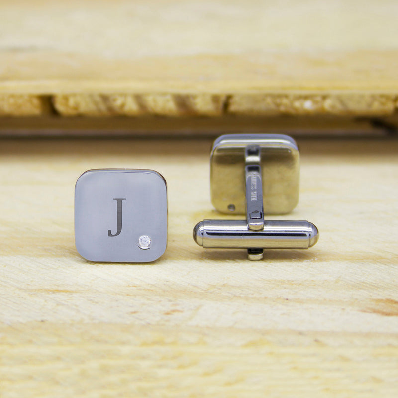 Personalised Men's Square Cufflink with Crystal