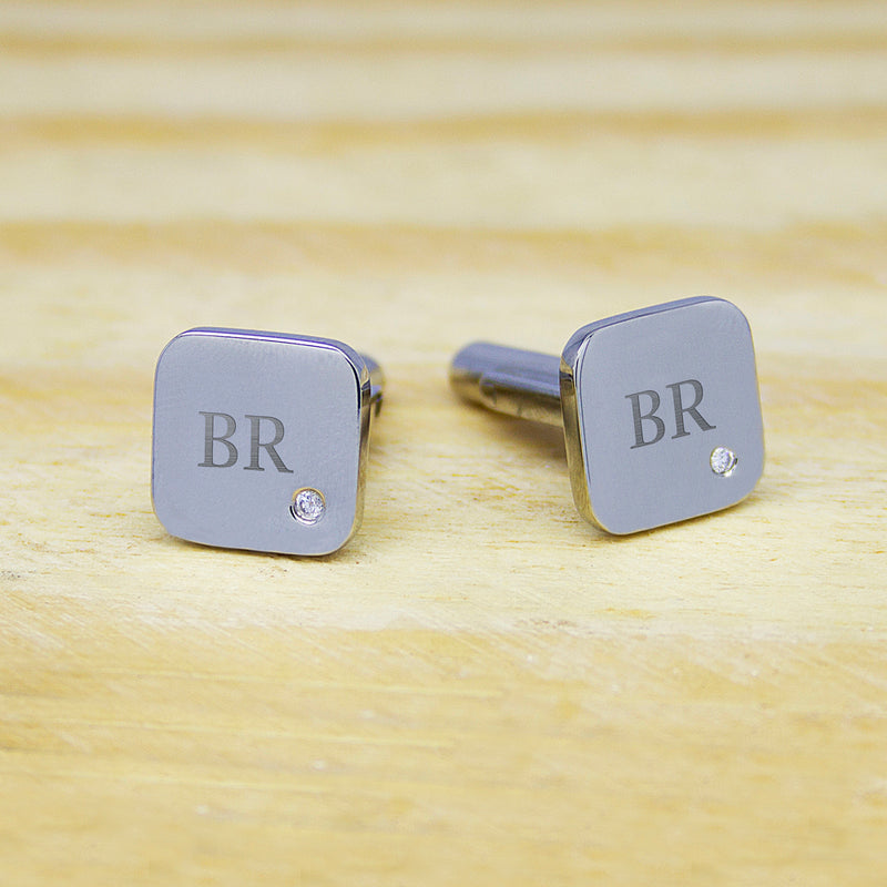 Personalised Men's Square Cufflink with Crystal