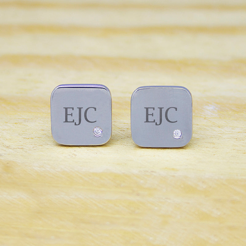 Personalised Men's Square Cufflink with Crystal