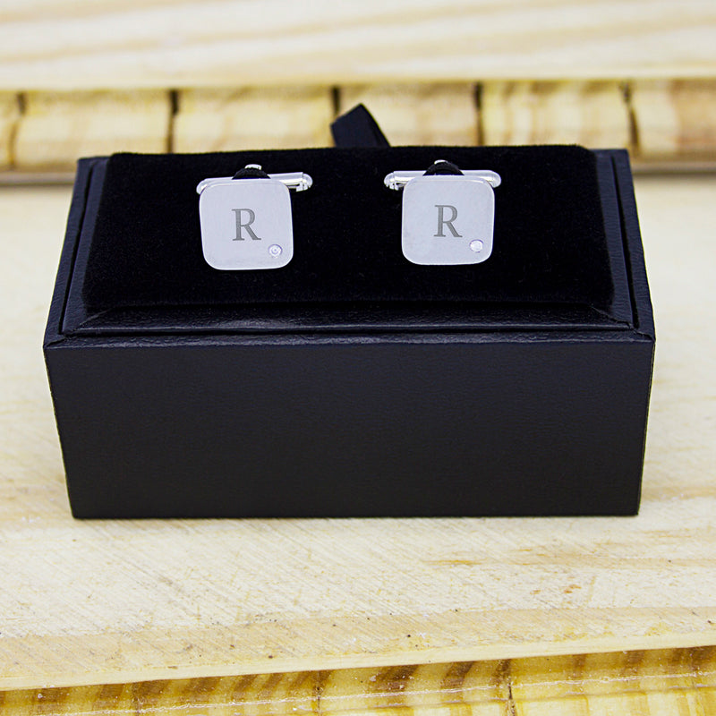 Personalised Men's Square Cufflink with Crystal