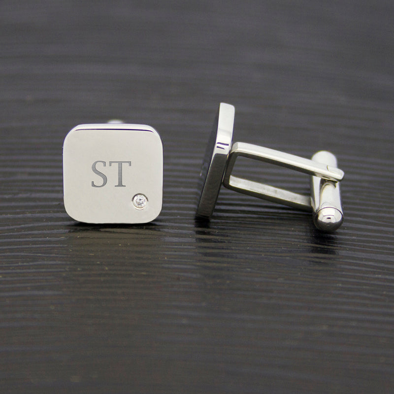 Personalised Men's Square Cufflink with Crystal