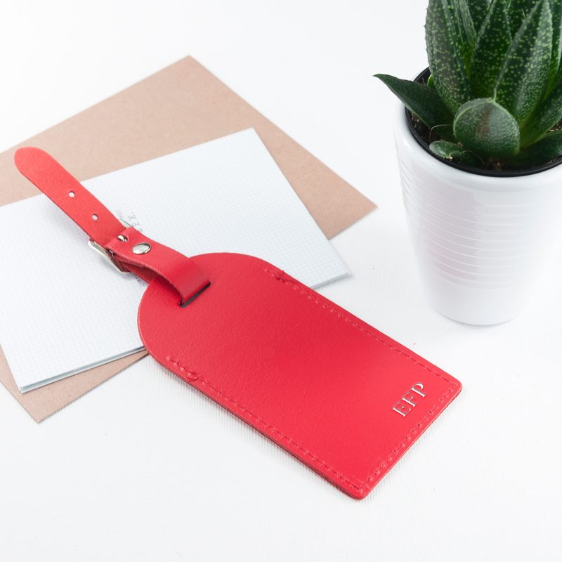 Personalised Red Foiled Leather Luggage Tag