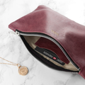 Personalised Monogrammed Burgundy Leather Clutch Bag