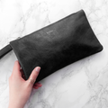 Personalised Monogrammed Black Leather Clutch Bag