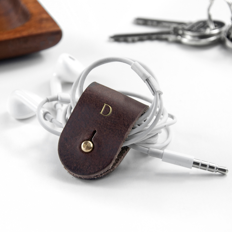 Personalised Monogrammed Leather Earphones Holder