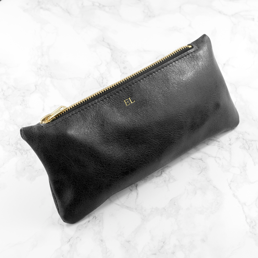 Personalised Luxury Slimline Leather Clutch in Black