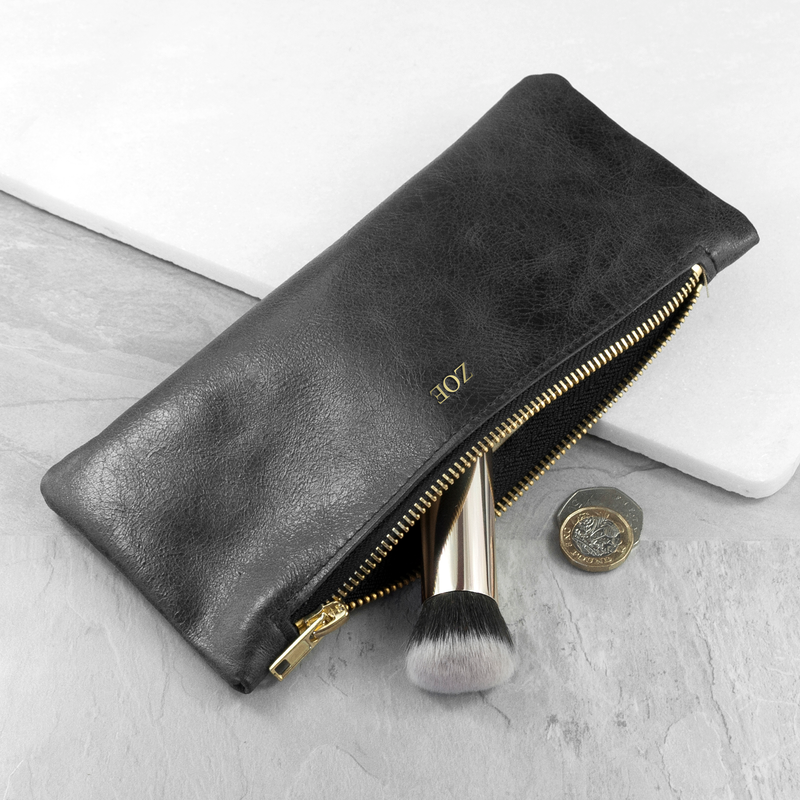 Personalised Luxury Slimline Leather Clutch in Black