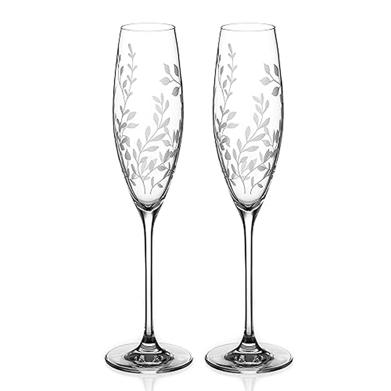 Personalised Floral Crystal Champagne Flutes - Set of Two