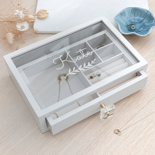 Personalised Garland Glass Drawer Jewellery Box