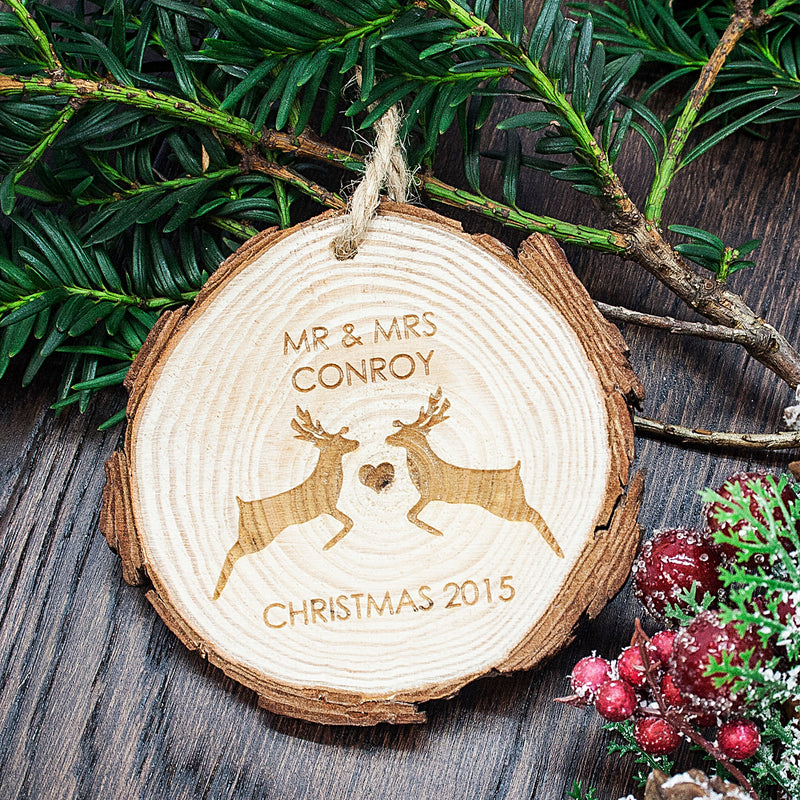 Personalised Mr & Mrs Reindeer Hanging Decoration