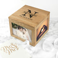 Personalised Oak Photo Keepsake Box with Couple Monogram