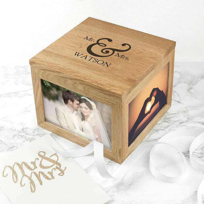 Personalised Classic Mr & Mrs Oak Photo Keepsake Box