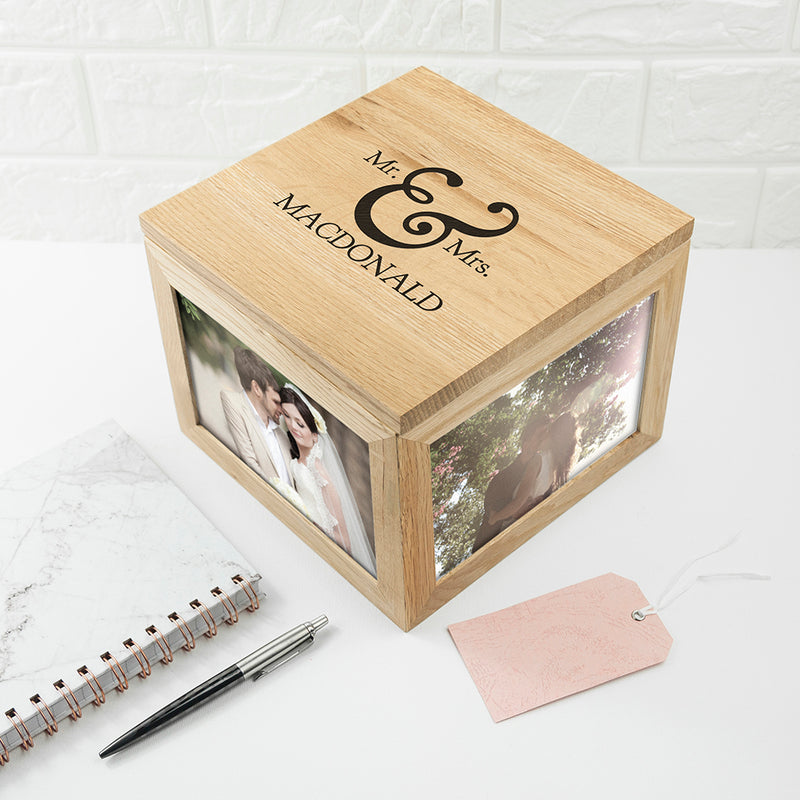 Personalised Classic Mr & Mrs Oak Photo Keepsake Box