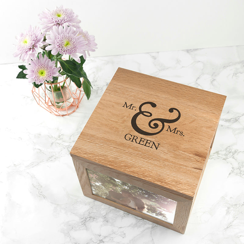 Personalised Classic Mr & Mrs Oak Photo Keepsake Box